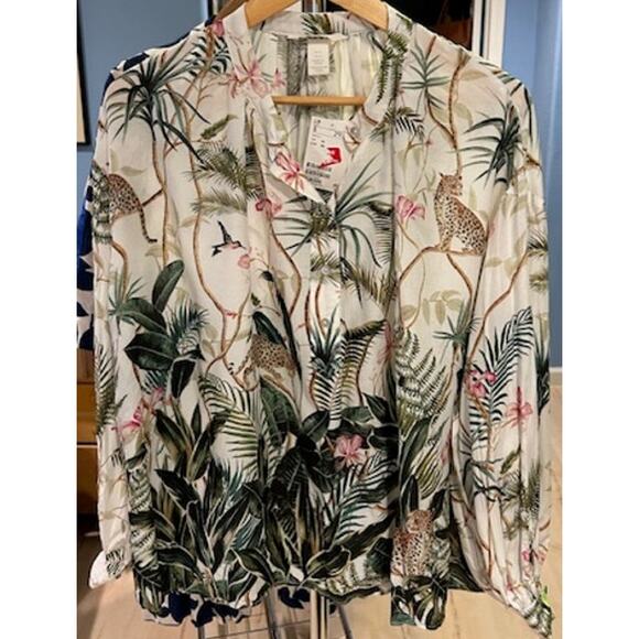 H&M Jungle Animal Print Jaguar Cat Oversized Tunic Blouse Flowy Tropical NWT 14 - Picture 11 of 15